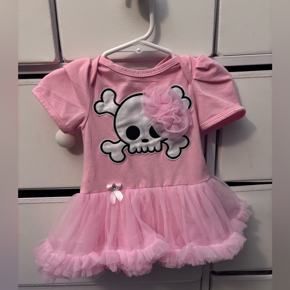 Adorable Pink Goth-Lite Skull Tutu Dress Onesie Baby Girl